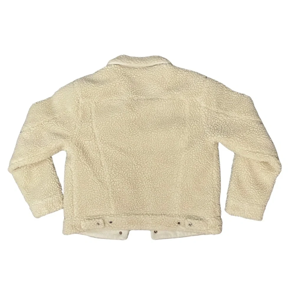 Levi’s Women’s Sherpa Fleece Trucker Jacket Cropped M Cream Coconut Snap Front - Picture 7 of 15
